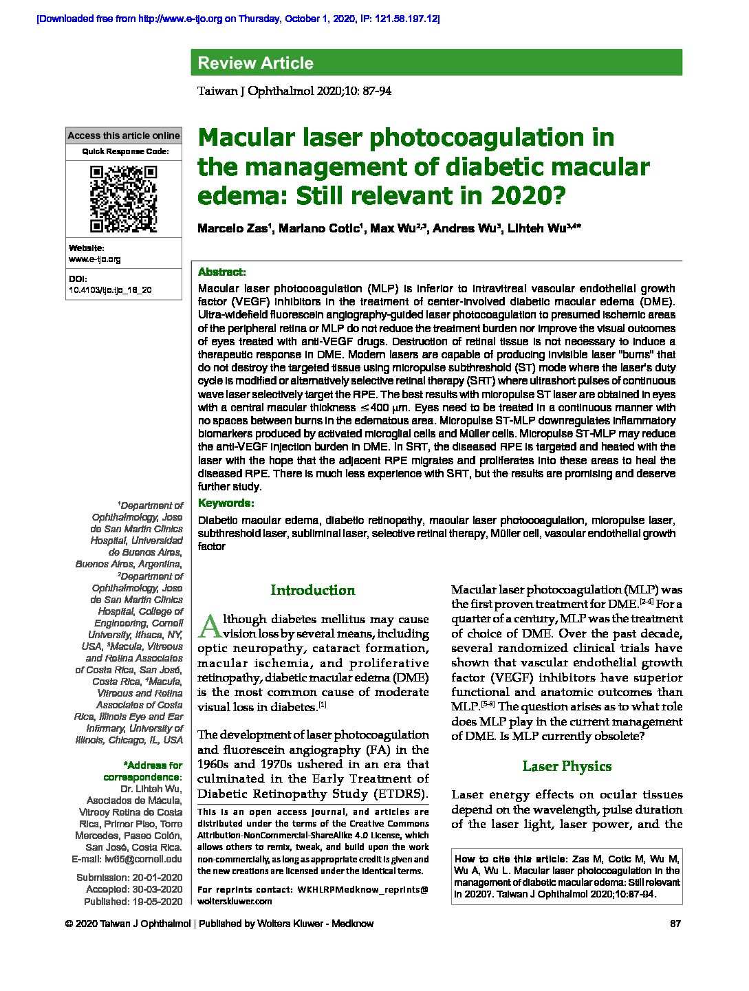 Macular laser photocoagulation in the management of diabetic macular edema